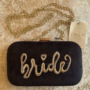 Brand New Lulu Bride Black Gold Tone Chain Crossbody Purse Bachelorette Party